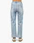 Beach Rose Co. high-rise dad jeans in light wash denim with star and heart patchwork on the back pockets and cuffs