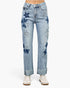 Beach Rose Co. high-rise dad jeans in light wash denim featuring playful star and heart patchwork and cuffed hems.