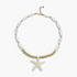 Beach Rose Co. 18K gold-plated necklace featuring elongated faux pearls, polished gold beads, and a white starfish charm