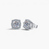 Beach Rose Co. sterling silver geometric halo stud earrings with round moissanite and zircon accents.