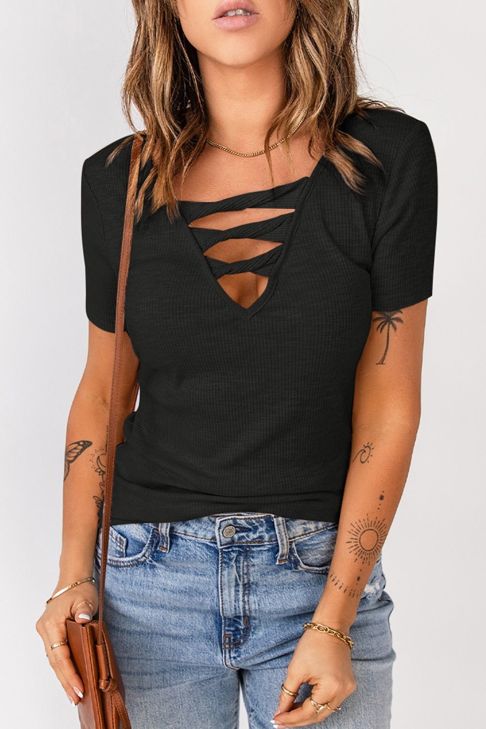 Beach Rose Co. - Strappy Rib Knit T-Shirt