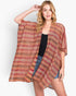 Beach Rose Co. model wearing a multi-color stripe crochet open front cover-up with a relaxed fit