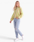 Beach Rose Co. striped zip-up jacket with balloon sleeves, stand collar, and elasticized hem in green and peach tones.