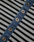 Beach Rose Co. gray and black striped Henley top with a denim-look button placket and metallic buttons.