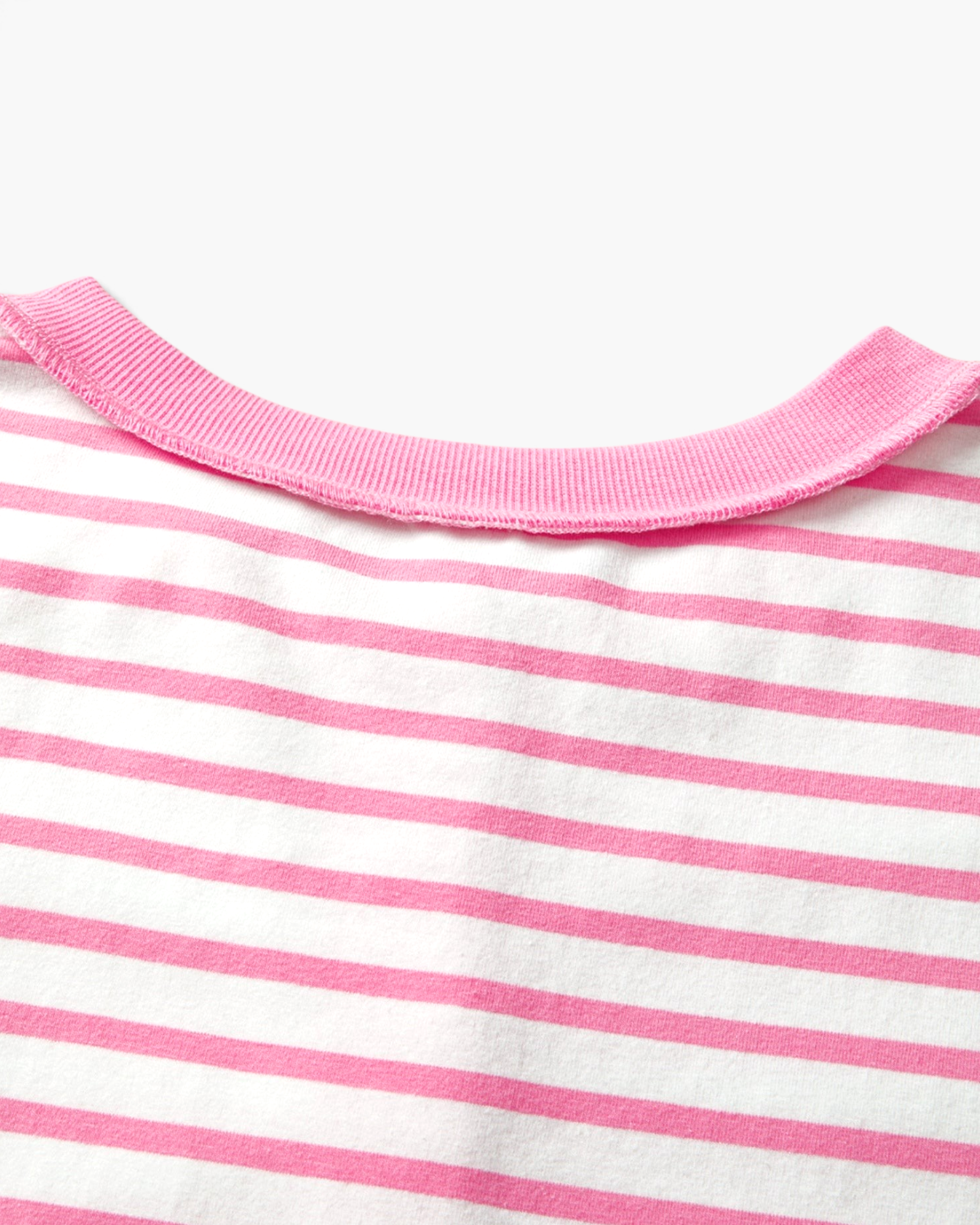 Beach Rose Co. pink and ivory horizontal striped cotton henley top with ribbed contrast neckline detail
