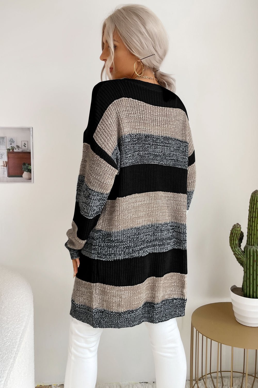 Beach Rose Co. - Striped Long Sleeve Longline Cardigan