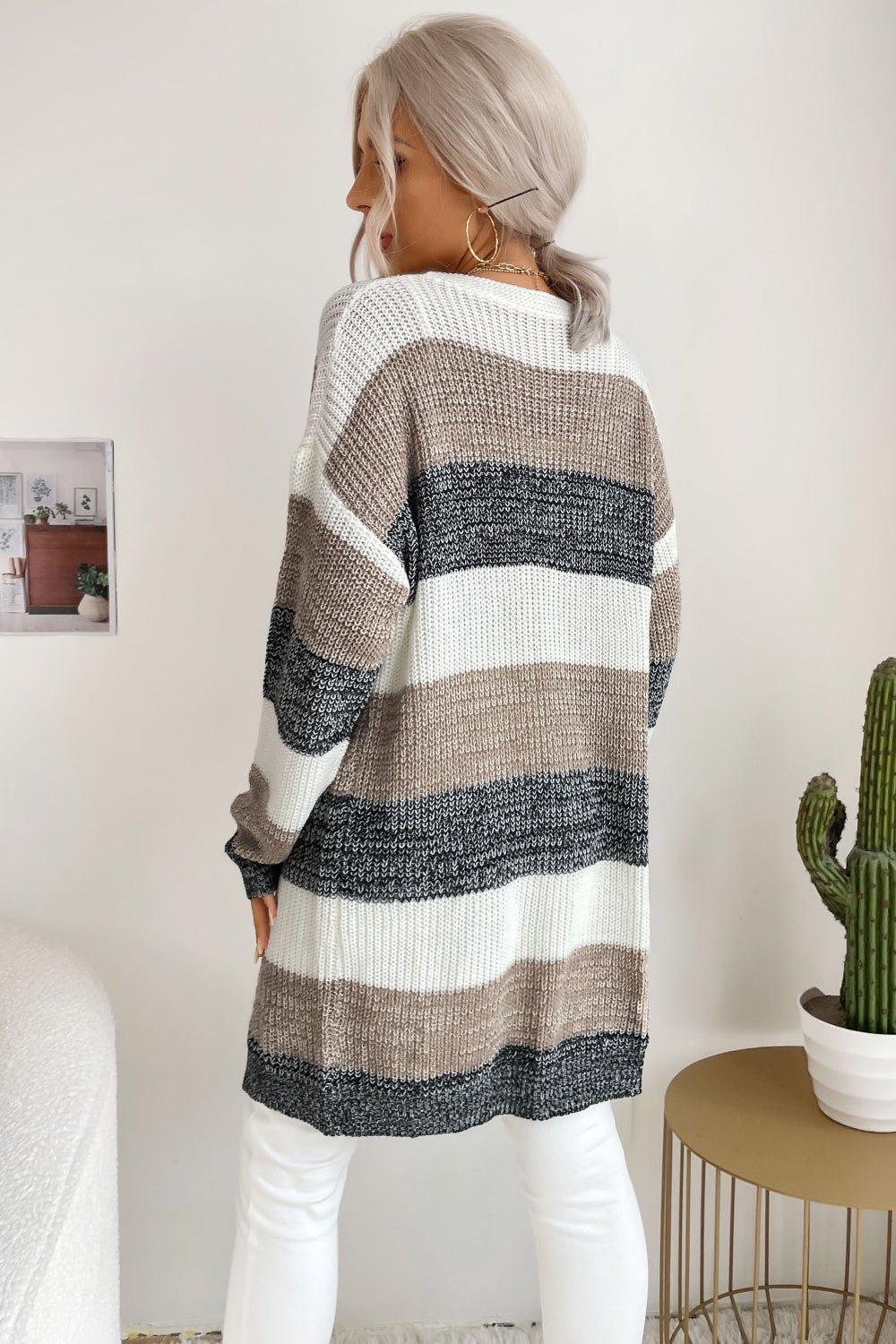 Beach Rose Co. - Striped Long Sleeve Longline Cardigan