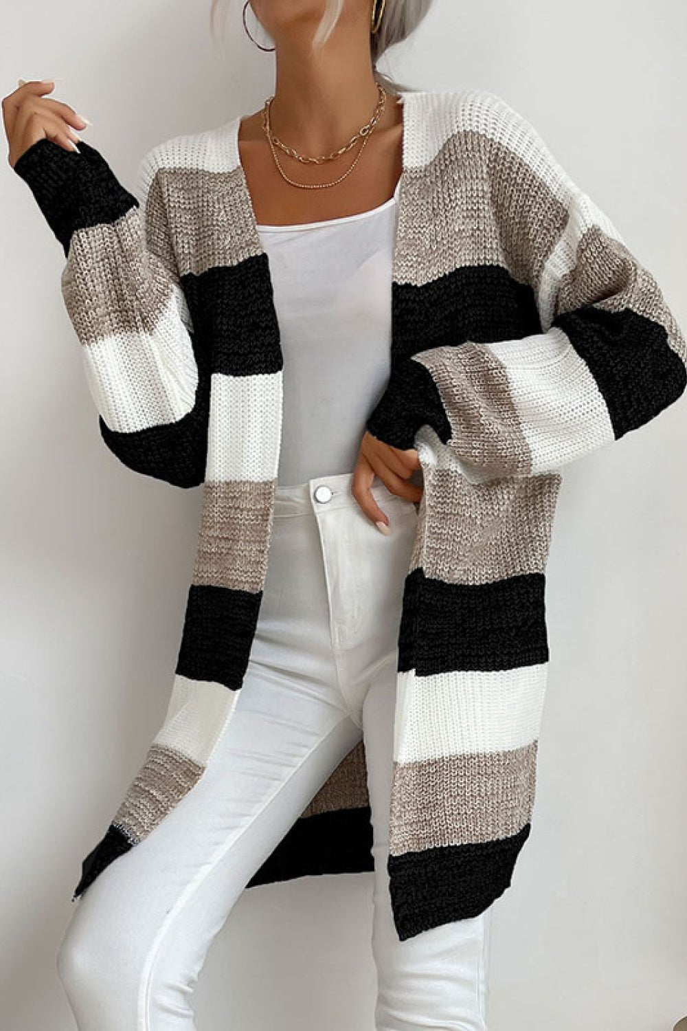 Beach Rose Co. - Striped Long Sleeve Longline Cardigan