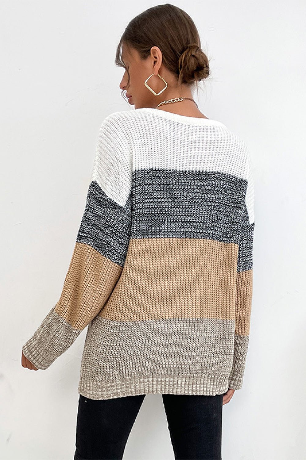 Beach Rose Co. - Striped Long Sleeve Sweater in Gray Khaki