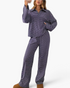Beach Rose Co. striped two-piece set with a collared V-neck pullover and matching wide-leg pants in polyester.