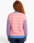 Beach Rose Co. plus size sweatshirt with pink and cream striped body, blue striped sleeves, and blue ribbed trim.