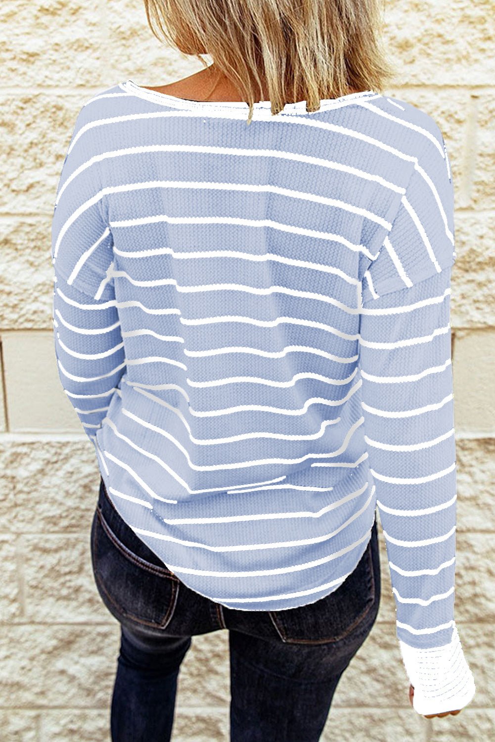 Beach Rose Co. - Striped Waffle Knit Long Sleeve Henley