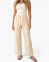 Beach Rose Co. beige and white vertical striped cotton wide-leg pants with a drawstring waist and patch pockets.