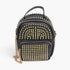 Beach Rose Co. black faux leather mini backpack featuring gold studded detailing, zippered pockets, and a chain strap.