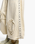 Beach Rose Co. natural cotton double-gauze jogger pants with studded side seams and raw-edge patch details.