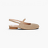 Beach Rose Co. beige suede Mary Jane flats with a square toe, midfoot strap, and open slingback design.