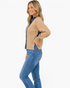 Beach Rose Co. Desiree long sleeve knit cardigan with a shirt collar, button placket, and tan colorblock design.