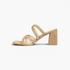 Beach Rose Co. beige leather strappy block heel sandals with an open square toe and minimalist slip-on design.