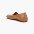 Beach Rose Co. tan patent pleather loafers with a glossy finish, round toe, and mock stitch detail, rear view.