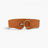 Beach Rose Co. wide brown waist belt with contoured PU panels, elastic back, and silver-tone ring buckle clasp.