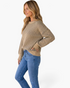 Beach Rose Co. taupe and charcoal diamond knit sweater with balloon sleeves and ribbed trim worn by a blonde model.