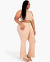 Beach Rose Co. plus size taupe ribbed mock neck crop tank top and bootcut pants set worn by a model.