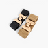 Beach Rose Co. black and beige textured elastic waist belts with polished gold-tone geometric buckles.
