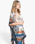 Beach Rose Co. tie-dye boho kimono in lightweight polyester with a relaxed open-front fit worn by a model