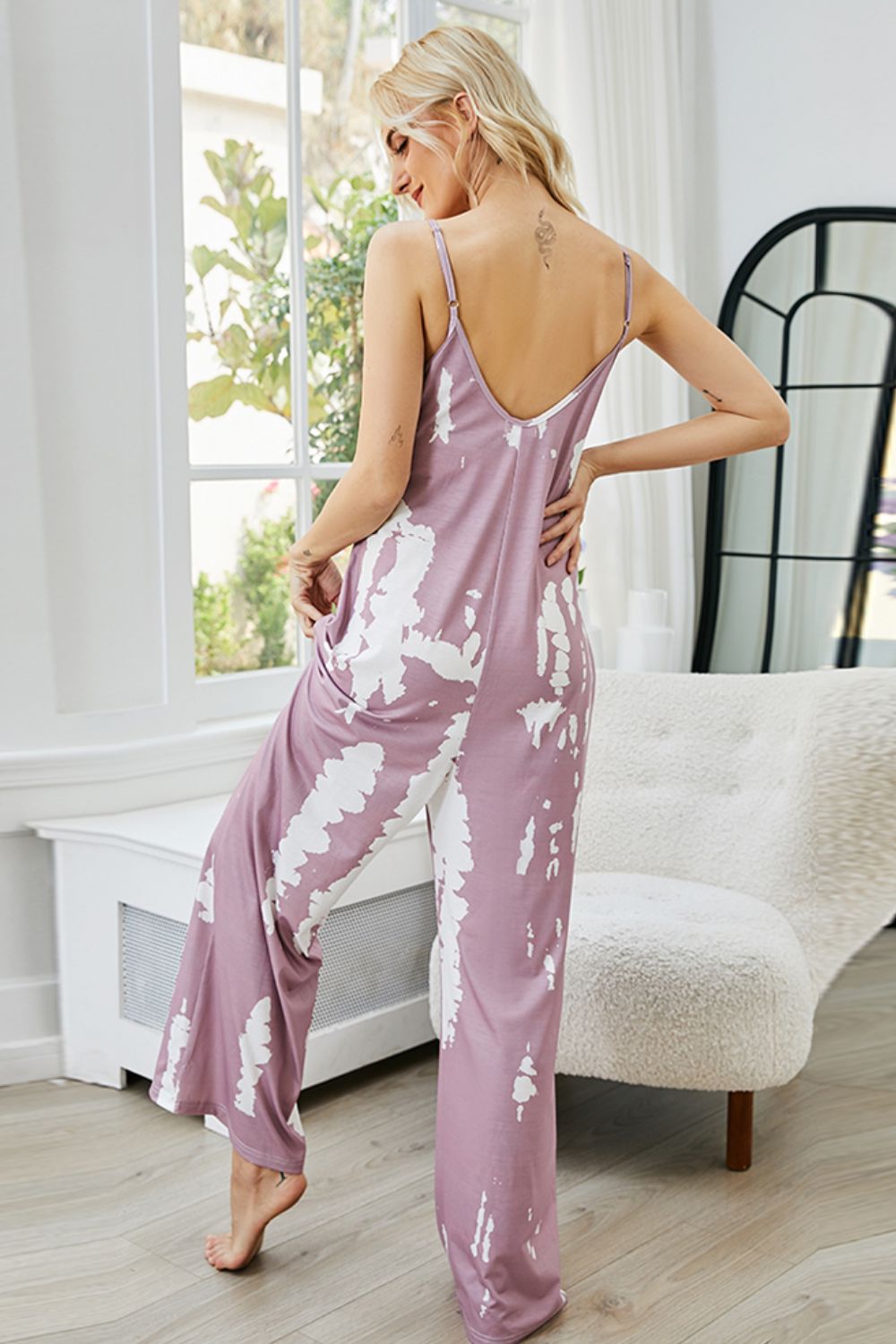 Beach Rose Co. - Tie - Dye Spaghetti Strap Jumpsuit with Pockets