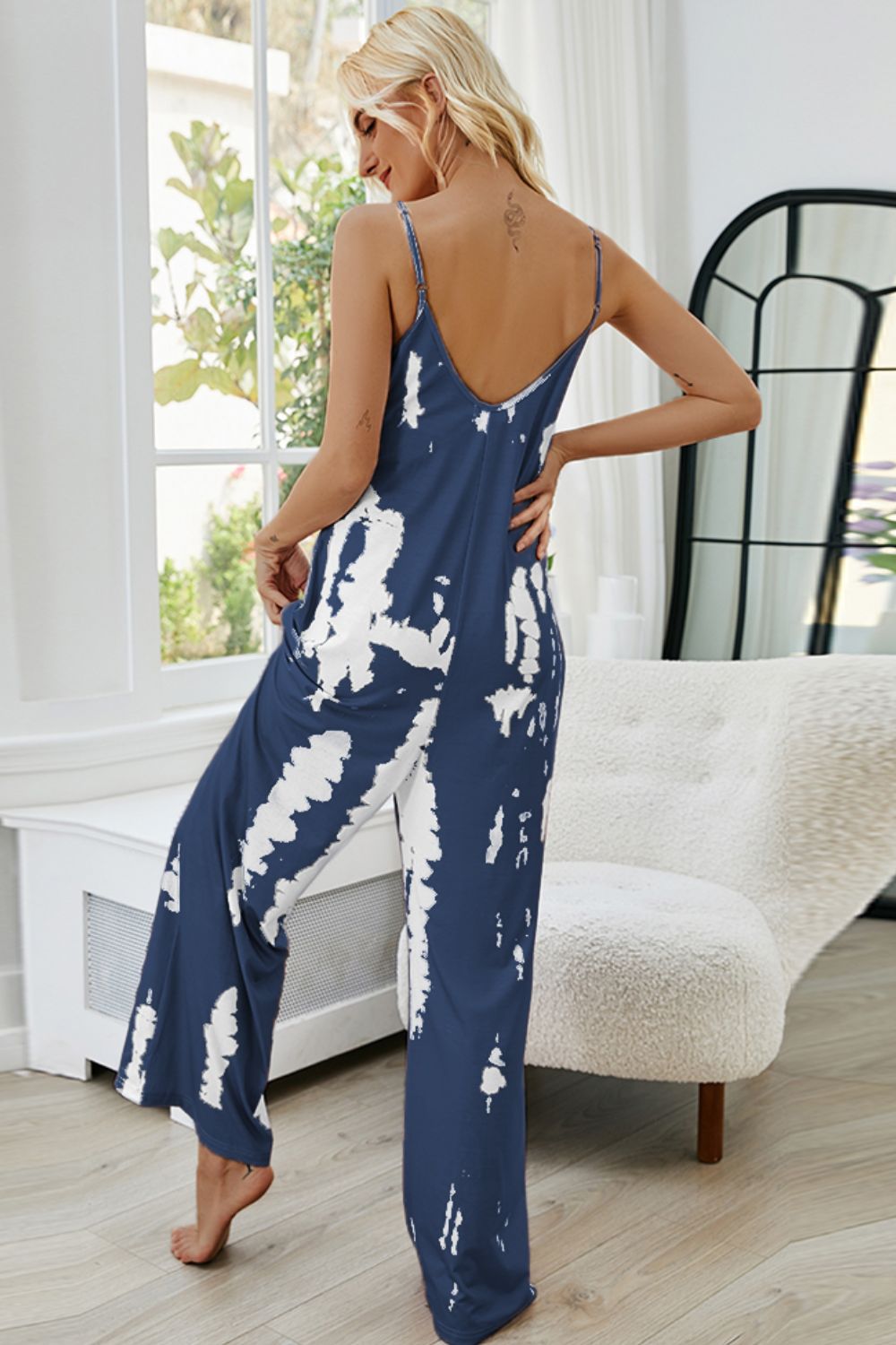 Beach Rose Co. - Tie - Dye Spaghetti Strap Jumpsuit with Pockets