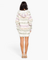 Beach Rose Co. terry brushed sweater dress with a tie-dye print, hood, and long sleeves, back view on a model.