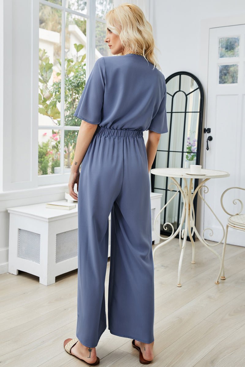 Beach Rose Co. - Tie Front Cutout Wide Leg Jumpsuit