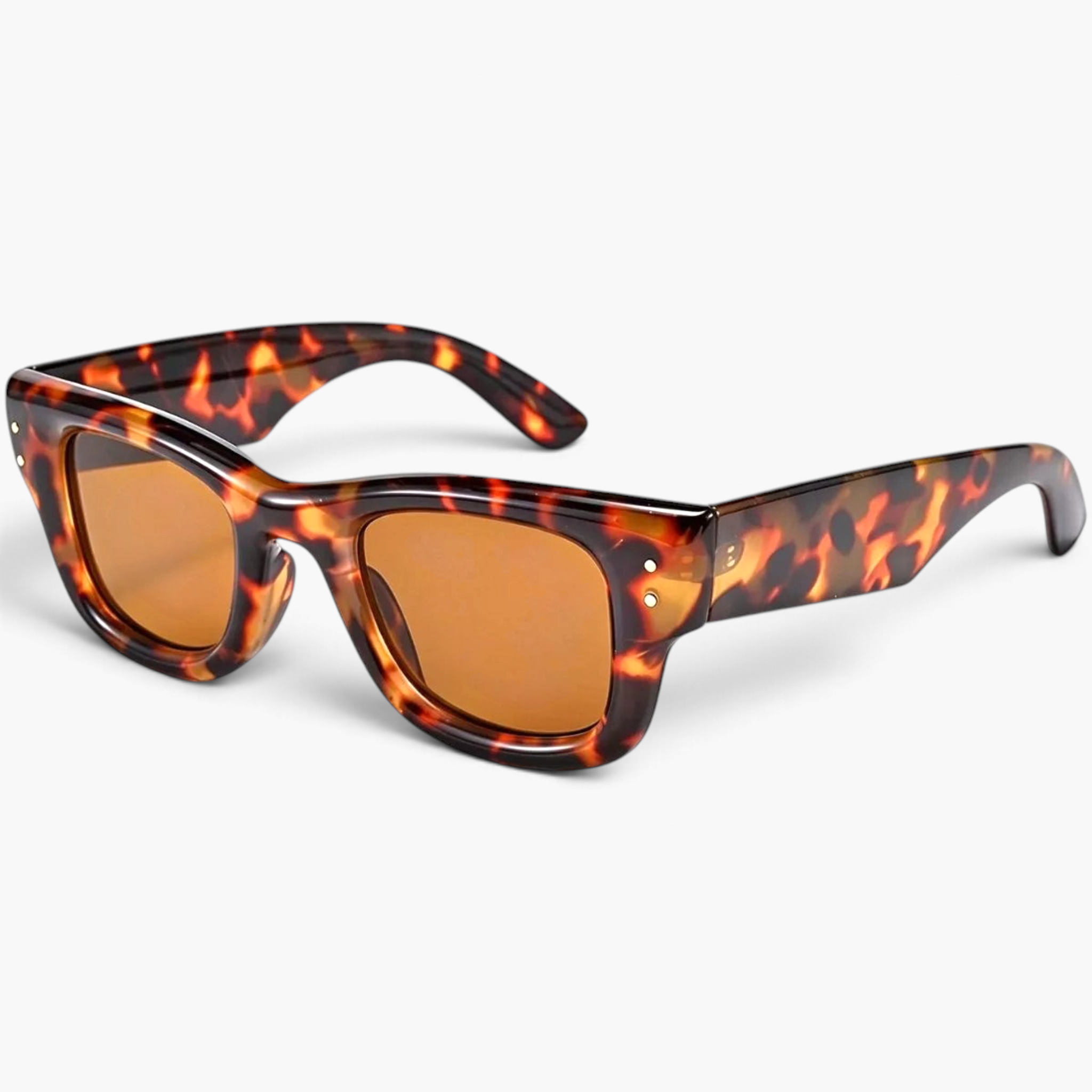 Beach Rose Co. oversized angular sunglasses in tortoiseshell print with gradient lenses and stud accents.