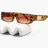 Beach Rose Co. retro rectangular sunglasses in tortoise shell print with textured gold temple accents.