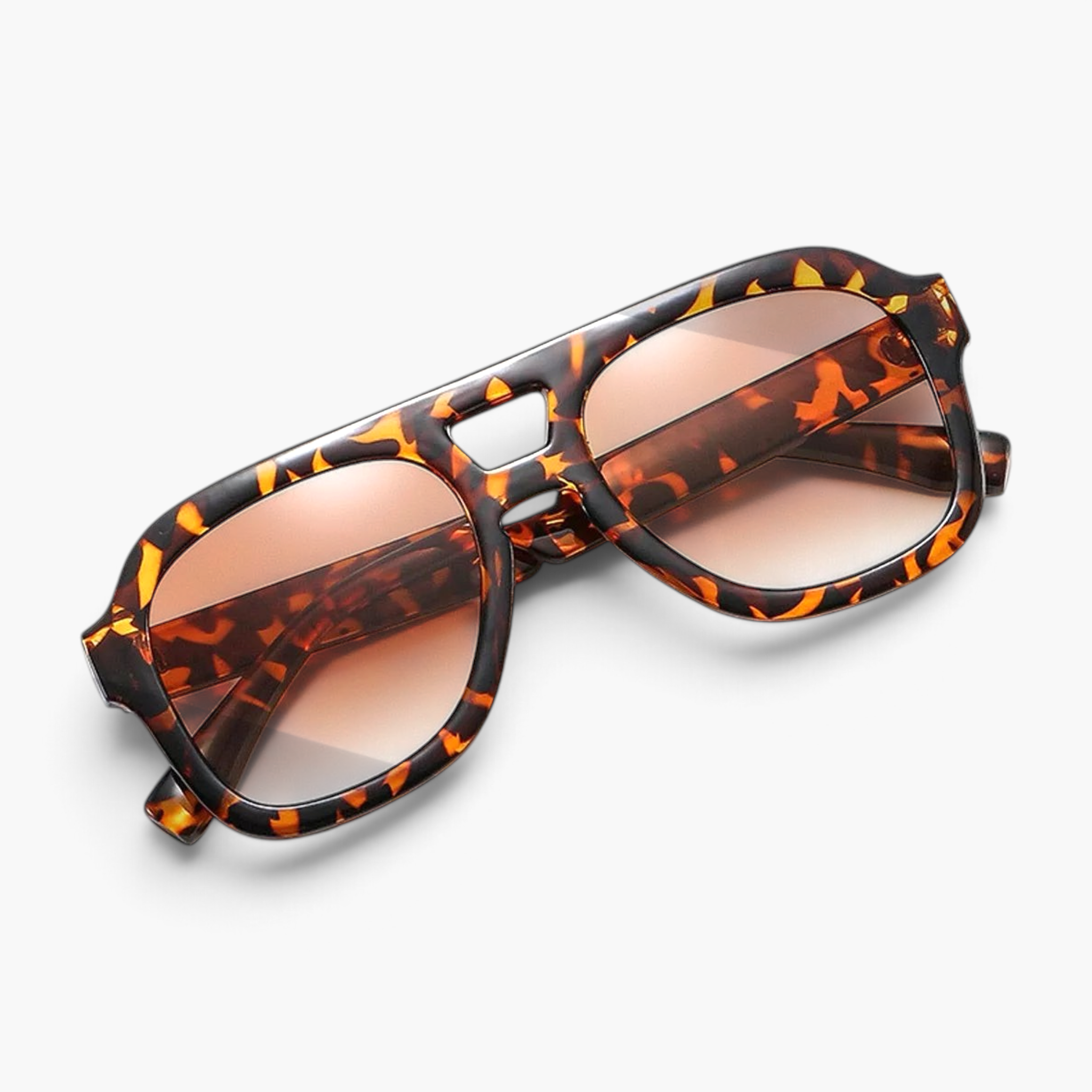 Beach Rose Co. oversized square aviator sunglasses in a brown tortoiseshell print with a double bridge design.