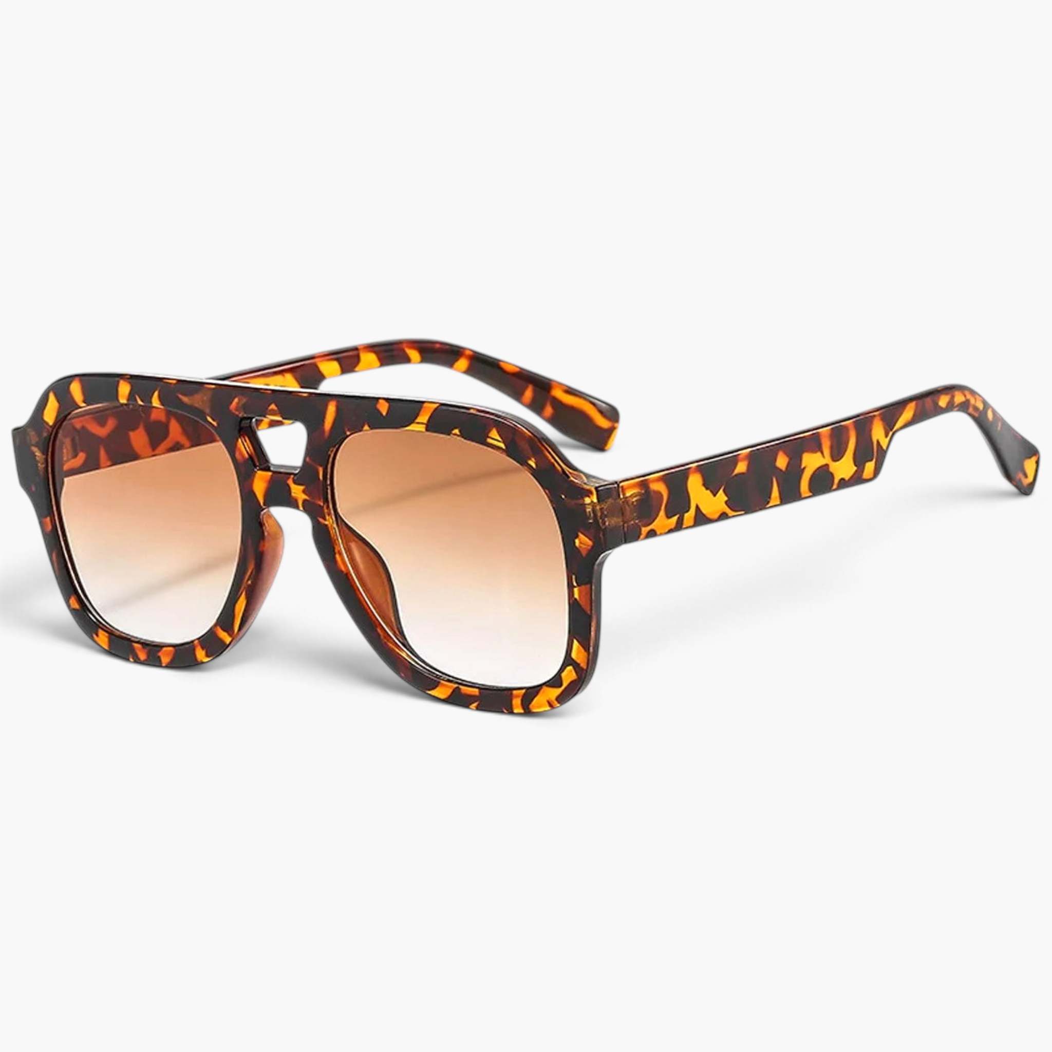 Beach Rose Co. oversized square aviator sunglasses in a brown tortoiseshell print with gradient lenses.