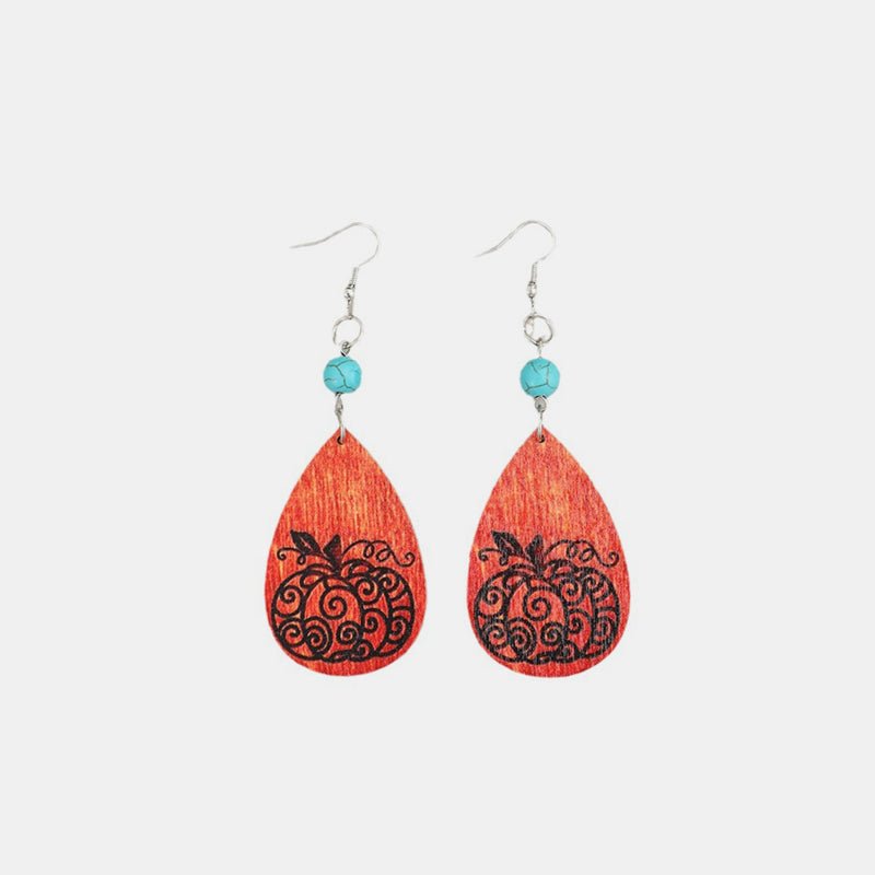 Beach Rose Co. - Turquoise Wooden Pumpkin Teardrop Earrings