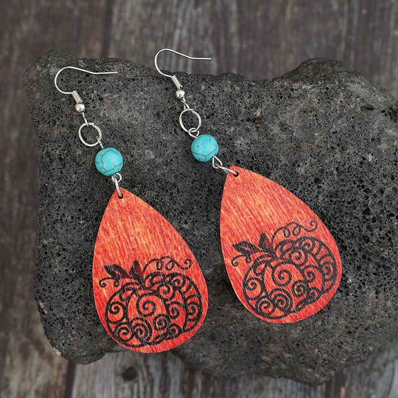 Beach Rose Co. - Turquoise Wooden Pumpkin Teardrop Earrings