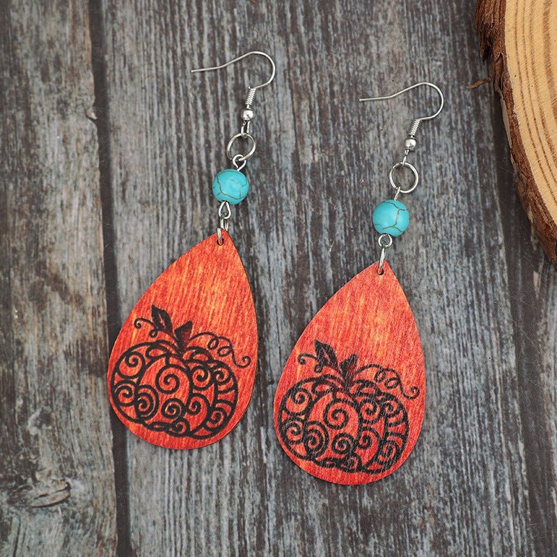 Beach Rose Co. - Turquoise Wooden Pumpkin Teardrop Earrings