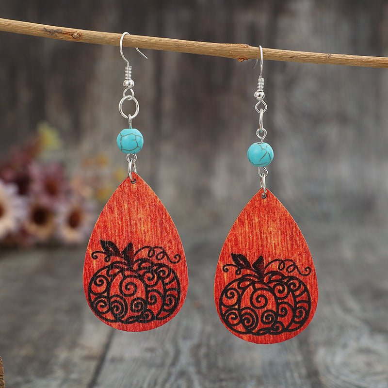 Beach Rose Co. - Turquoise Wooden Pumpkin Teardrop Earrings