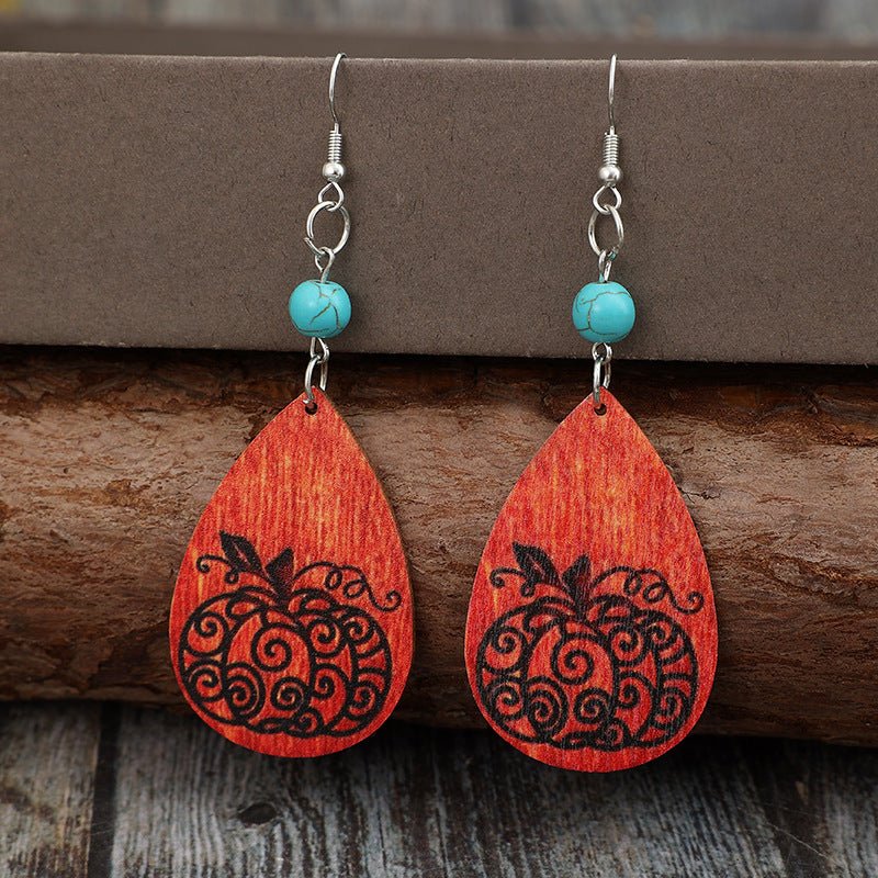 Beach Rose Co. - Turquoise Wooden Pumpkin Teardrop Earrings