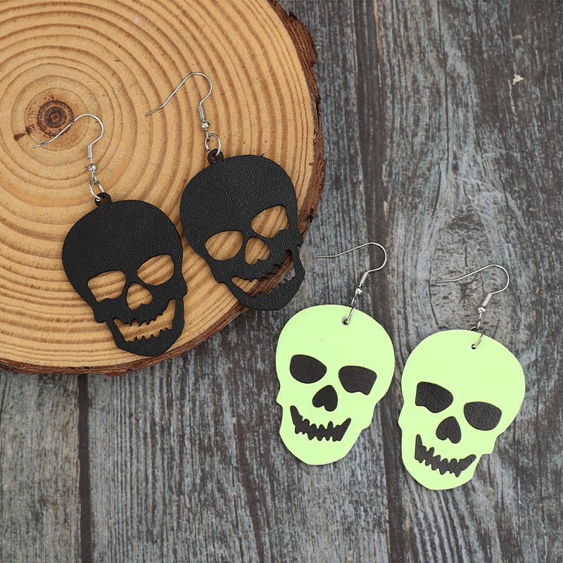 Beach Rose Co. - Two Piece Vegan Leather Skull Dangle Earrings