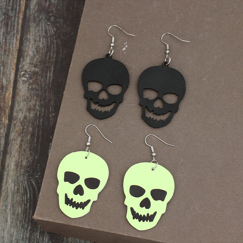 Beach Rose Co. - Two Piece Vegan Leather Skull Dangle Earrings