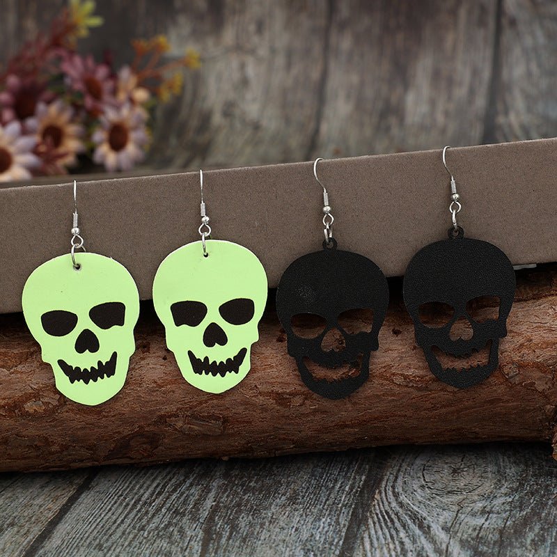 Beach Rose Co. - Two Piece Vegan Leather Skull Dangle Earrings