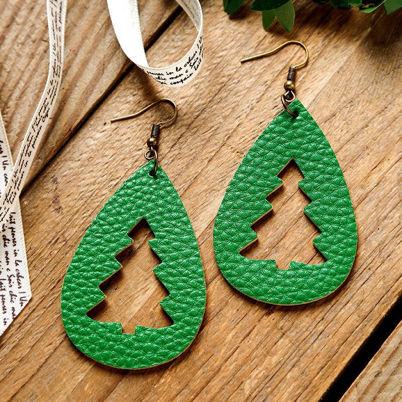 Beach Rose Co. - Vegan Leather Cutout Christmas Tree Earrings