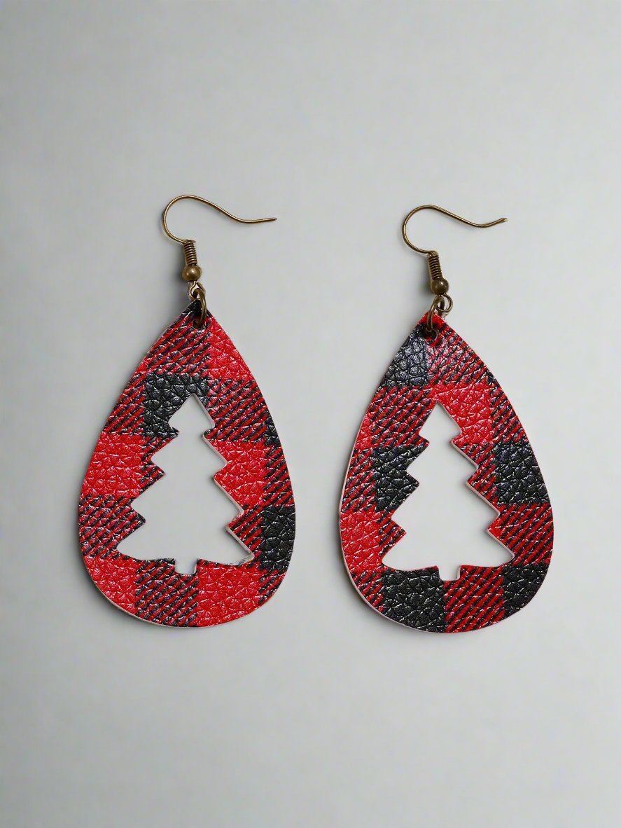 Beach Rose Co. - Vegan Leather Cutout Christmas Tree Earrings