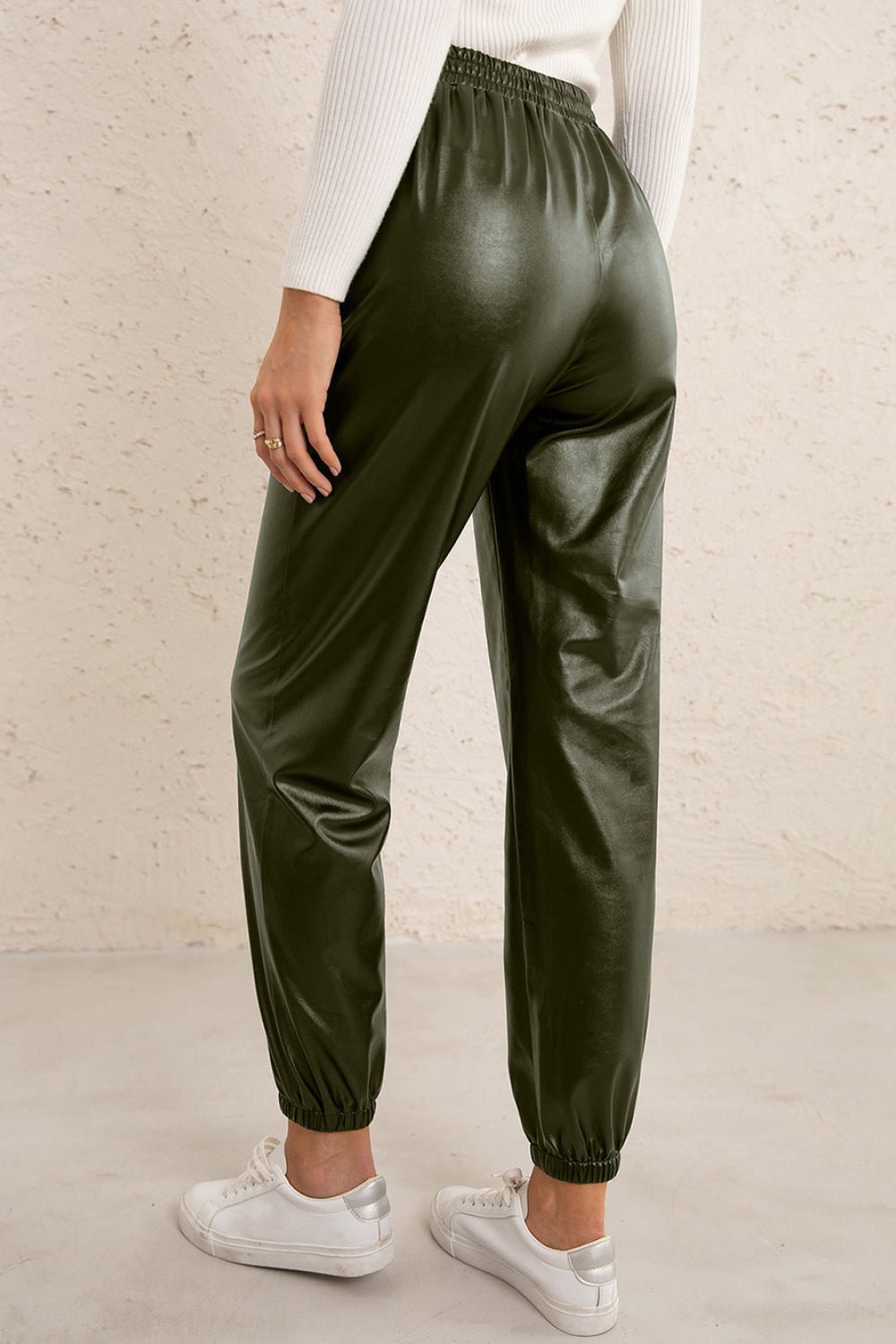 Beach Rose Co. - Vegan Leather Elastic Waist Joggers