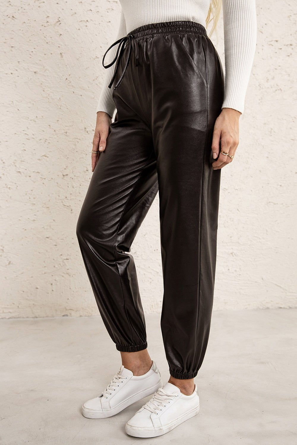 Beach Rose Co. - Vegan Leather Elastic Waist Joggers