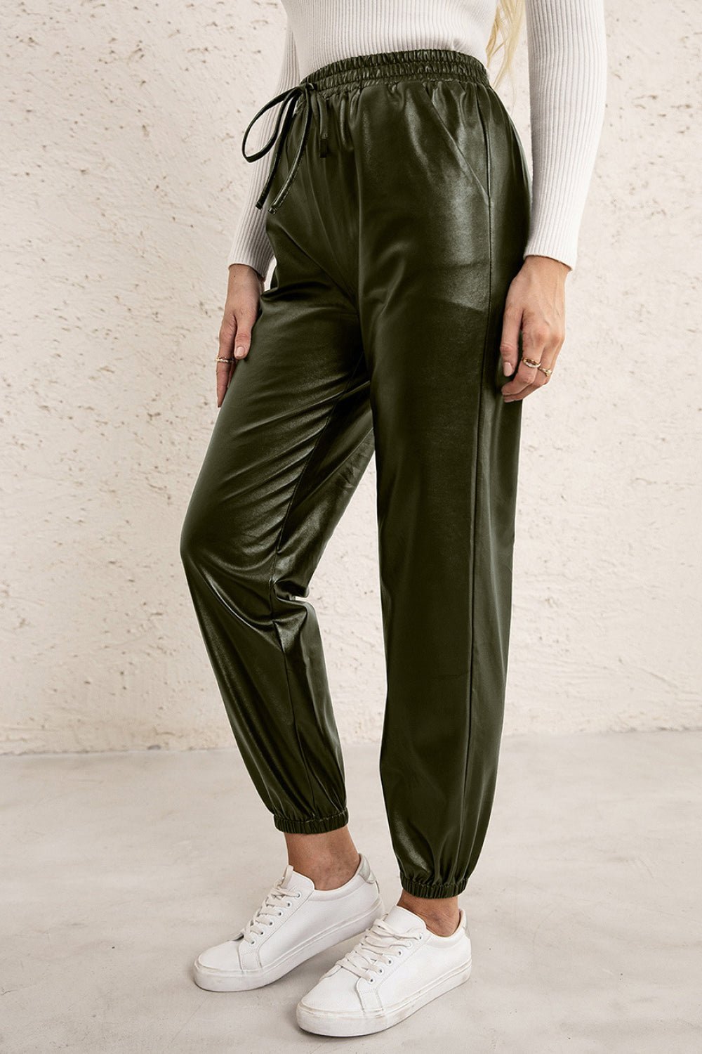 Beach Rose Co. - Vegan Leather Elastic Waist Joggers