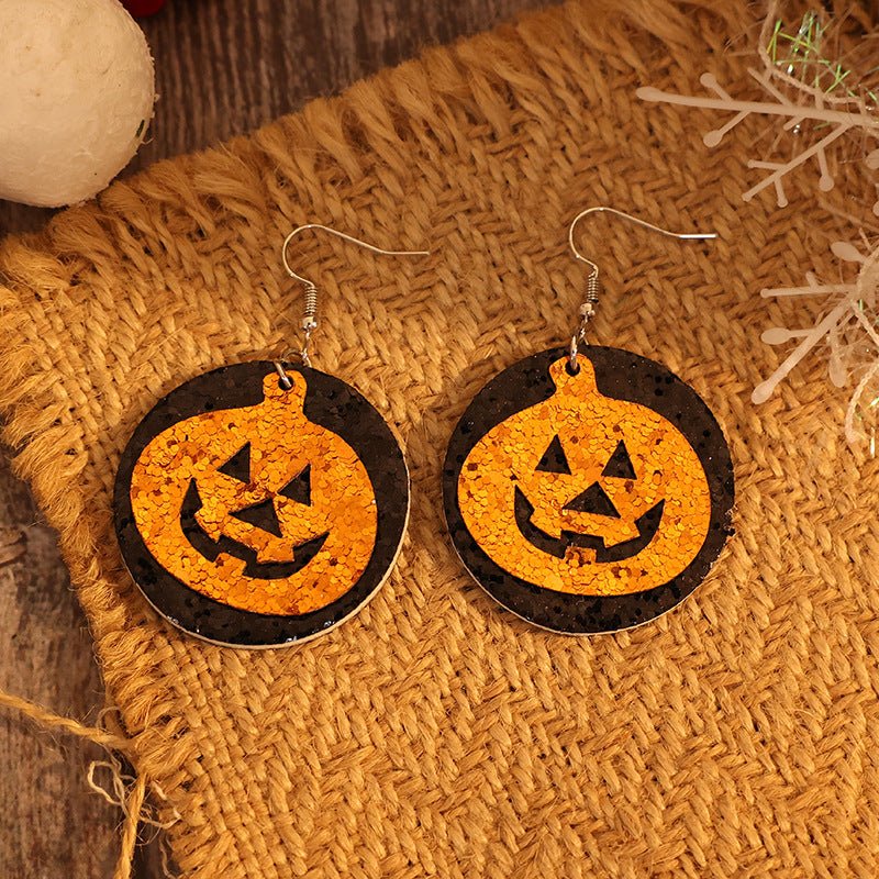 Beach Rose Co. - Vegan Leather Glitter Jack - O - Lantern Dangle Earrings